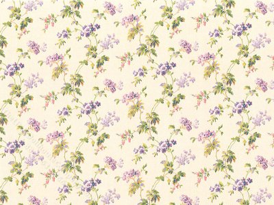 (image for) Miniature Yellow Floral Wallpaper with Violets and Lilacs