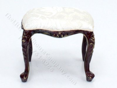 (image for) Miniature White and Mahogany Stool for Dollhouses