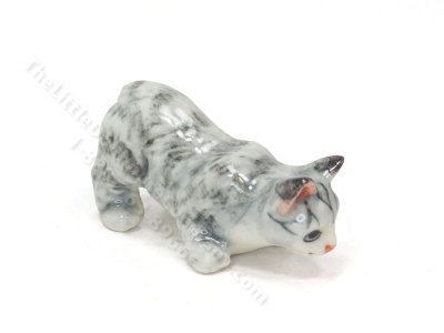 (image for) Miniature Grey Tabby Cat Figurine for Dollhouses