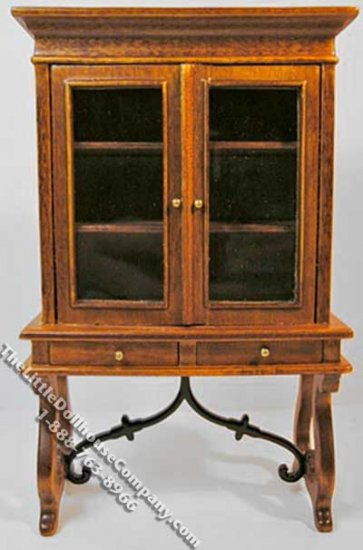 (image for) Miniature Spanish Style Walnut Display Cabinet for Dollhouses