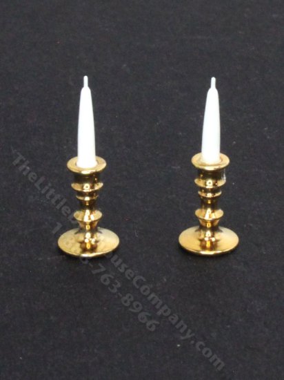 (image for) Miniature Pair of Brass Candlesticks for Dollhouses