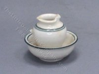 (image for) AS-IS Miniature Cream and Blue Ceramic Bowl and Pitcher Set