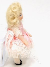 (image for) Miniature Porcelain Doll in White Lace and Pink Dress