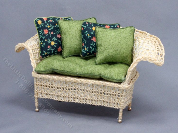 (image for) Miniature Green and Natural Wicker Sofa for Dollhouses