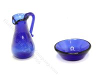 (image for) Miniature Blue Glass Pitcher and Bowl