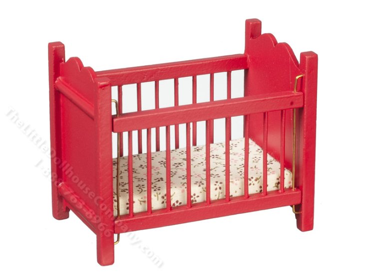 (image for) Miniature Red Crib for Dollhouses