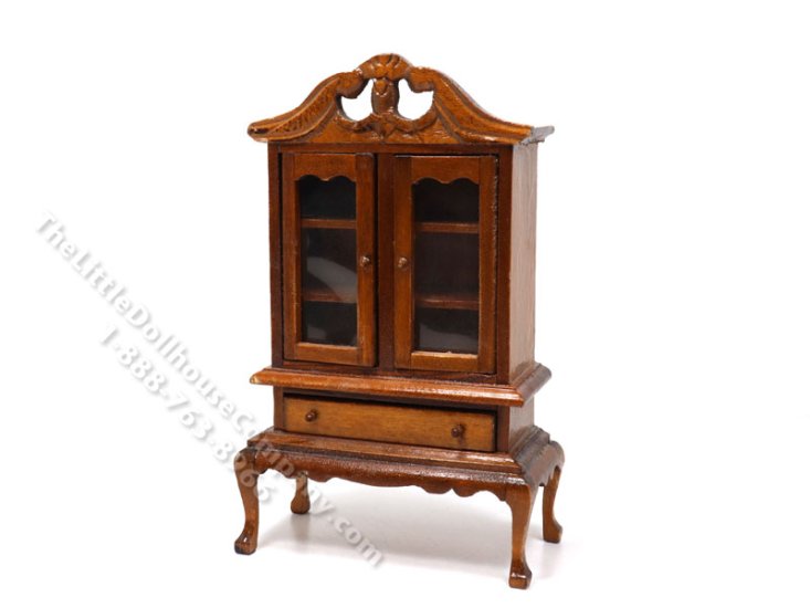 (image for) Vintage Miniature Walnut China Hutch for Dollhouses