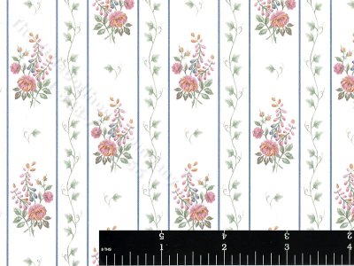 (image for) Bouquet and Vine Stripe Miniature Wallpaper for Dollhouses