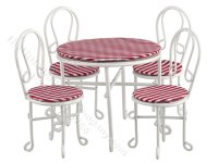 (image for) Miniature White and Red Gingham Cafe or Patio Set for Dollhouses