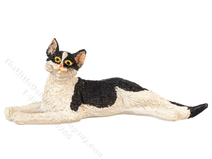 (image for) Miniature Stretched Black and White Cat for Dollhouses