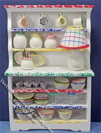 Miniature White Hutch w/Accessories By Barb for Dollhouses (image for) Miniature White Hutch w/Accessories By Barb for Dollhouses