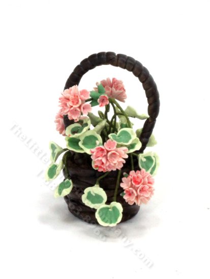(image for) Miniature Basket of Begonias for Dollhouses