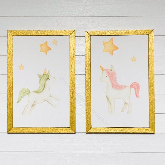 (image for) Miniature Pair Rectangular Framed Unicorn Board Prints