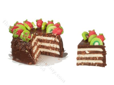 (image for) Miniature Chocolate Cake and a Slice for Dollhouses