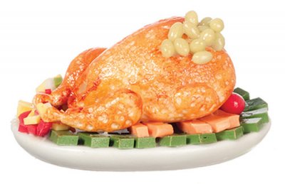 (image for) Miniature Roast Chicken on Tray For Dollhouses