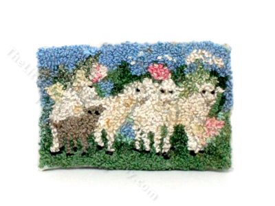 (image for) Miniature Handmade Hooked Sheep Rug for Dollhouses