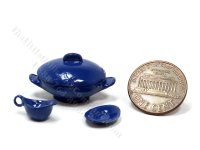(image for) Miniature 4 Piece Serving Dish Set for Dollhouses - Dark Blue