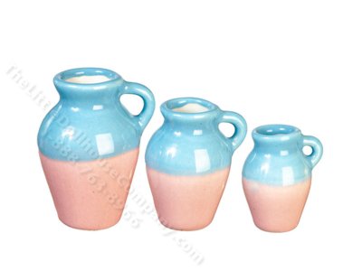 (image for) Miniature Set of 3 Blue and Pink Vases