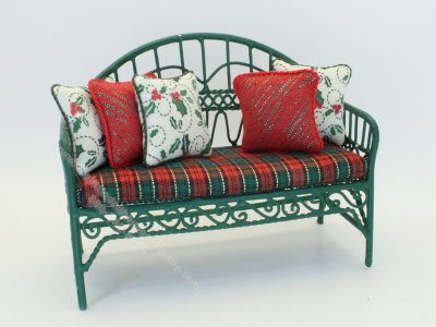 (image for) Wrought Iron Patio Bench with Christmas Plaid Covering