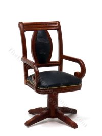 (image for) Miniature Walnut and Black Leather Gaming Table Chair - AS IS