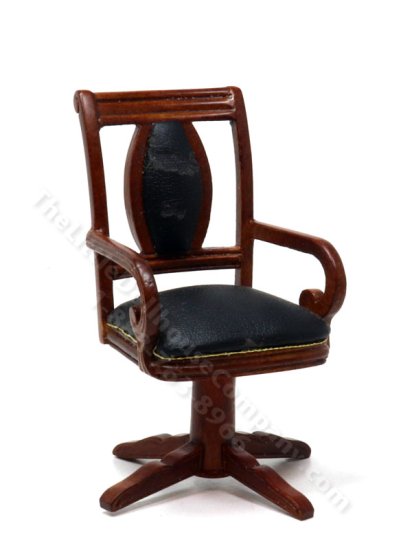 (image for) Miniature Walnut and Black Leather Gaming Table Chair - AS IS