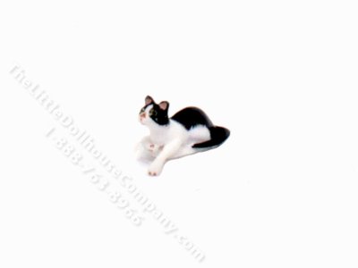 (image for) Miniature Half Scale Black and White Cat for Dollhouses