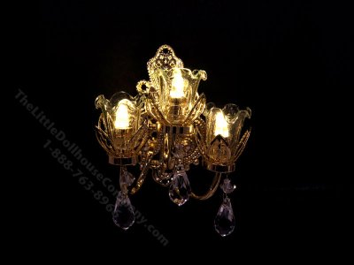 (image for) Miniature Battery Operated 'Essex' Crystal Sconce w Clear Shade and Wand - Brass