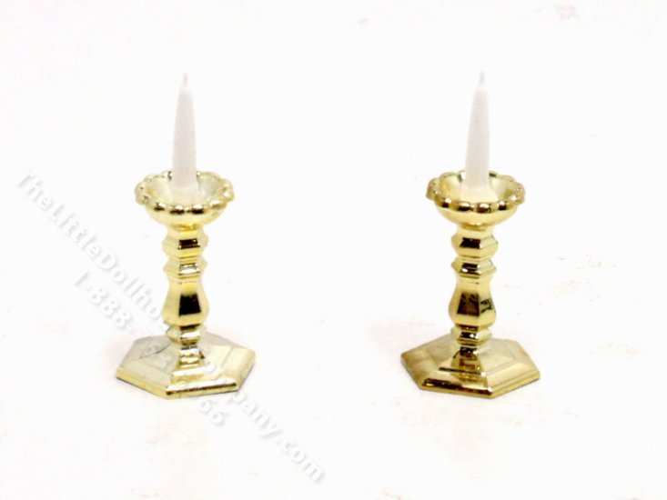 (image for) Miniature Gold Coloured Candlesticks for Dollhouses