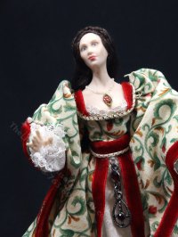 (image for) Miniature Handcrafted Tudor Woman in Red Velvet Trim Dress