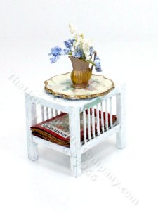 (image for) Miniature Distressed Side Table with Flowers for Dollhouses