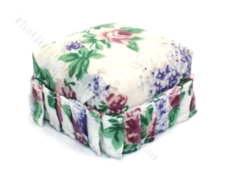 (image for) Miniature Ottoman with Pink and Blue Floral Pattern