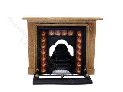 (image for) Miniature Coalbrookdale Tiled Fireplace and Fender Set for Dollhouses - Red