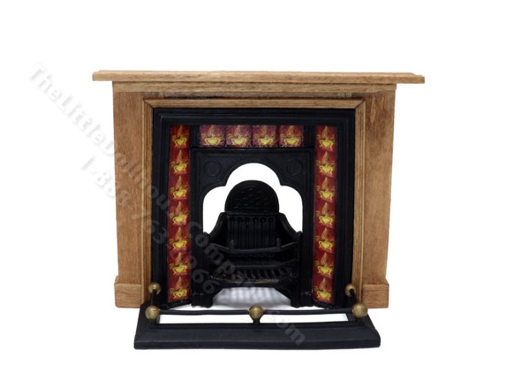 (image for) Miniature Coalbrookdale Tiled Fireplace and Fender Set for Dollhouses - Red