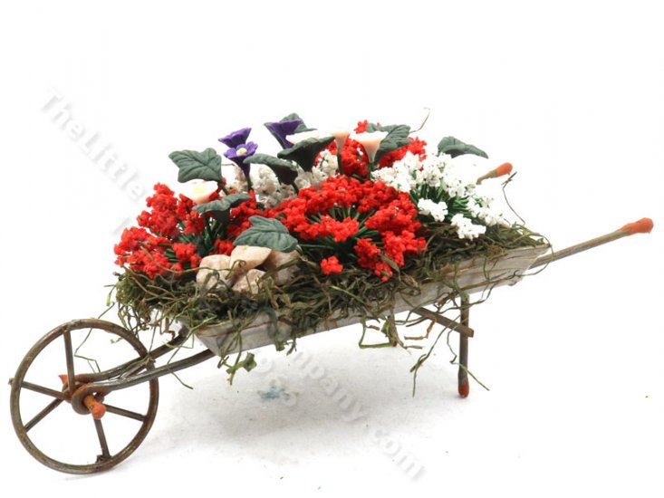 (image for) Miniature Red Flower filled Wheelbarrow