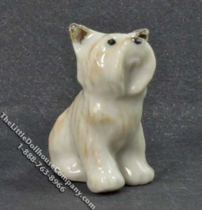 (image for) Miniature Off-White Porcelain Sitting Dog for Dollhouses