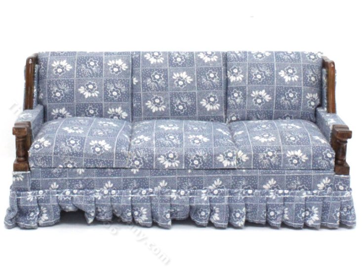 (image for) Vintage Miniature Walnut and Blue Floral Couch