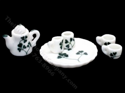 (image for) Miniature Ceramic Clover Design 6-Piece Tea Set for Dollhouses