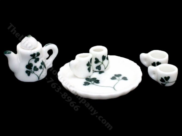 (image for) Miniature Ceramic Clover Design 6-Piece Tea Set for Dollhouses
