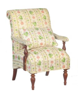 (image for) Miniature Green Floral Oxford Easy Chair c1850 for Dollhouses