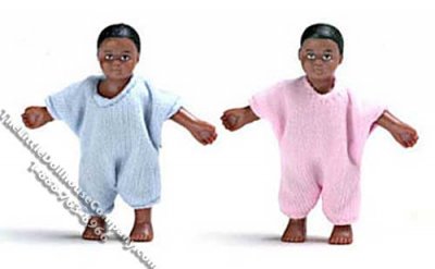 (image for) Miniature African American Baby Twins for Dollhouses