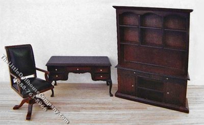 (image for) Miniature Mahogany Study Set for Dollhouses