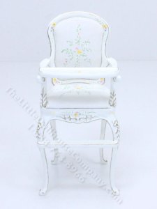 (image for) Miniature White and Floral High Chair for Dollhouses