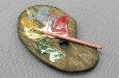 (image for) Wooden Palette, Oil Paint and Pink Brush