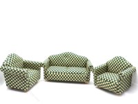 (image for) Miniature As-Is Green/White Check Living Room Set, 3pc