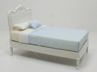 (image for) Miniature White Single Bed Dressed in Blue Gingham
