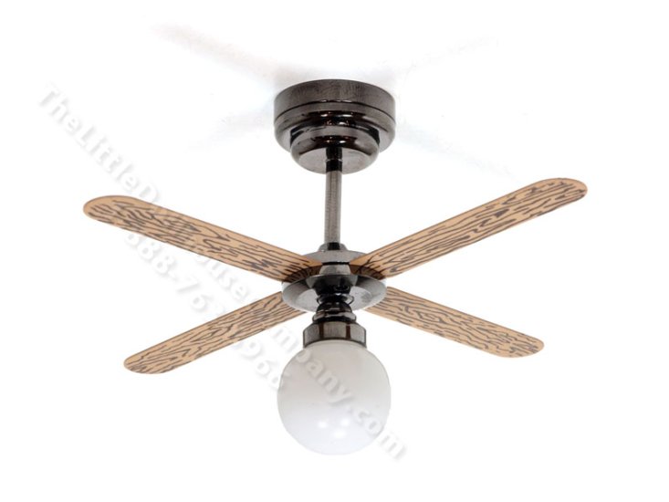 (image for) Dollhouse Scale Model Globe Light Ceiling Fan w/ Wand - Black