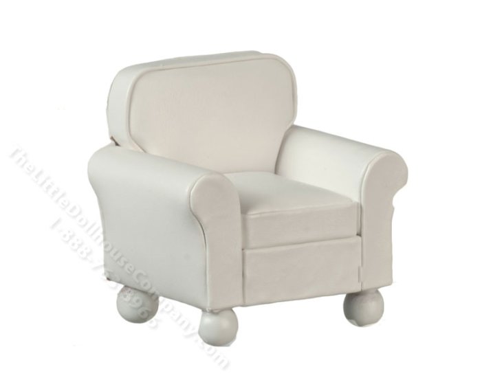 (image for) Miniature White Leather Armchair for Dollhouses