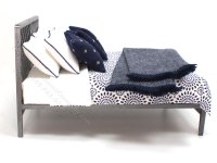 (image for) Miniature Modern Gun Metal Bed Dressed in Navy Medallion Print
