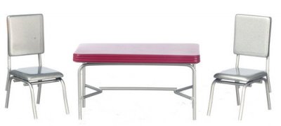 (image for) Miniature 1950's Style Red Table & Two Chairs for Dollhouses
