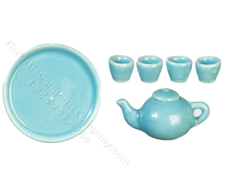 (image for) Miniature Blue Ceramic Tea Set for Dollhouses